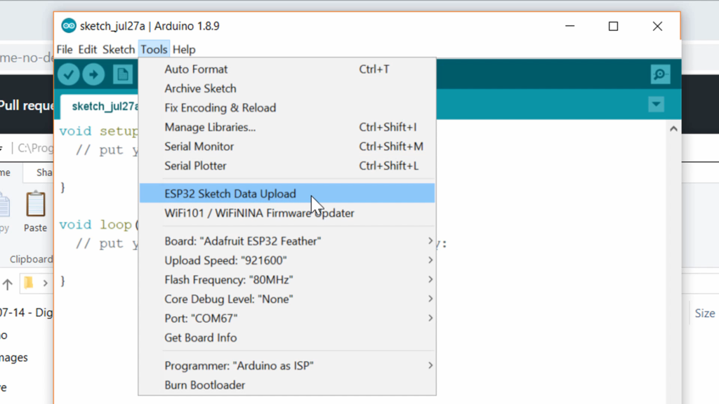 ESP32 SPIFFS upload plugin in Arduino