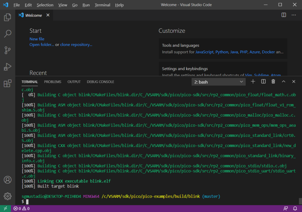 Build Raspberry Pi Pico blink example in VS Code