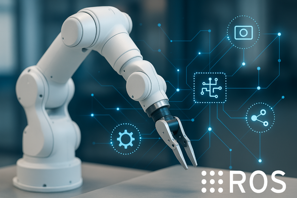 Robot arm with ROS logo