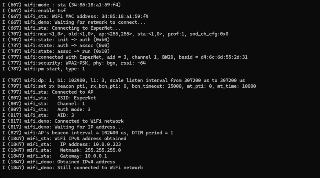ESP32 IoT connecting to WiFi access point